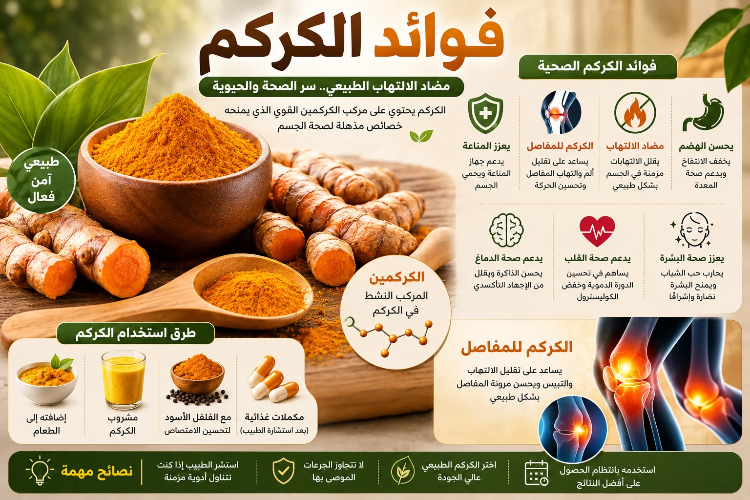 فوائد الكركم للمفاصل وكمضاد التهاب طبيعي